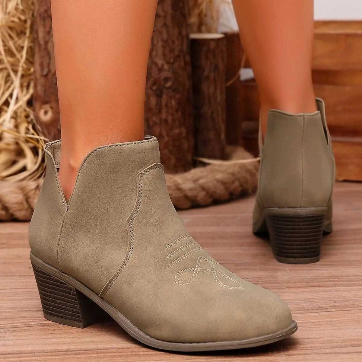 Sophie | Women's Western-Embroidered Block-Heel Ankle Boots