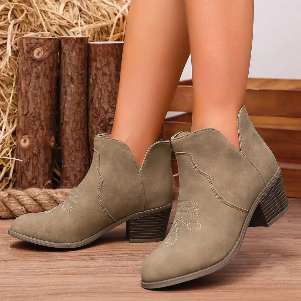 Sophie | Women's Western-Embroidered Block-Heel Ankle Boots