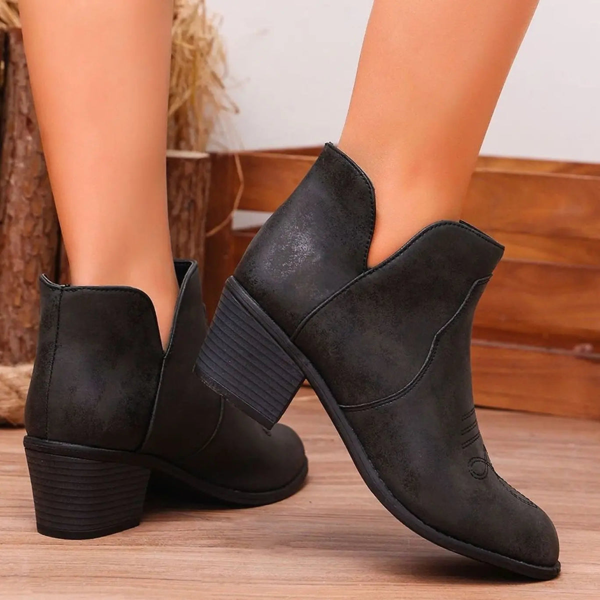 Sophie | Women's Western-Embroidered Block-Heel Ankle Boots