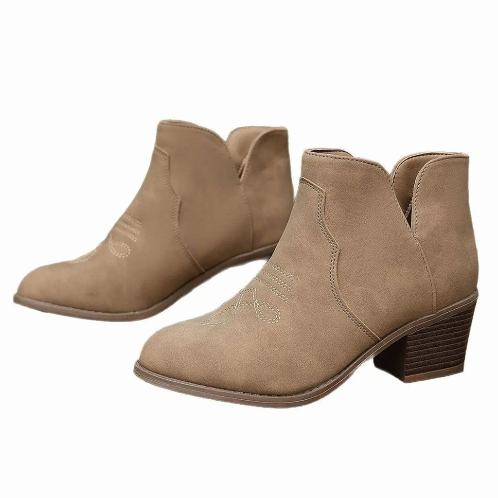 Sophie | Women's Western-Embroidered Block-Heel Ankle Boots