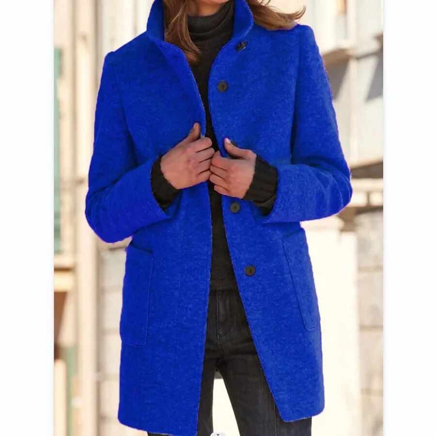 Women's Button-Front Coat with Stand Collar